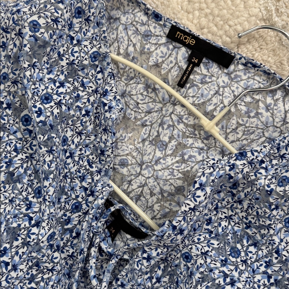 Rare Maje Burnout Romantic Garden Floral Long Sleeve Dress in Blue and White - Picture 8 of 8